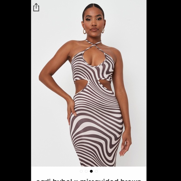carli bybel x missguided brown swirl print slinky cut out midi dress - Picture 2 of 3